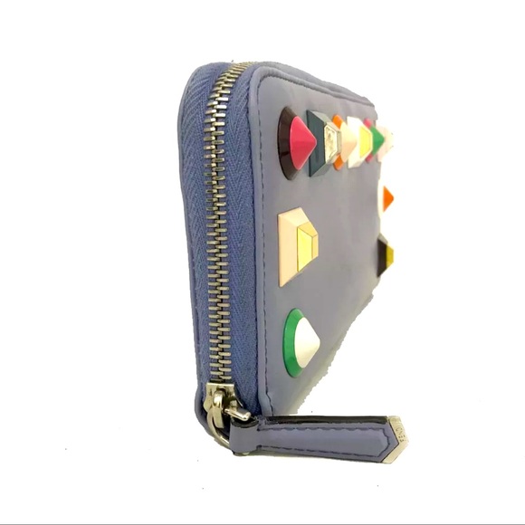 279 Fendi Vitello Liberty Rainbow Studs Leather Zip Around Long Wallet - Picture 2 of 10